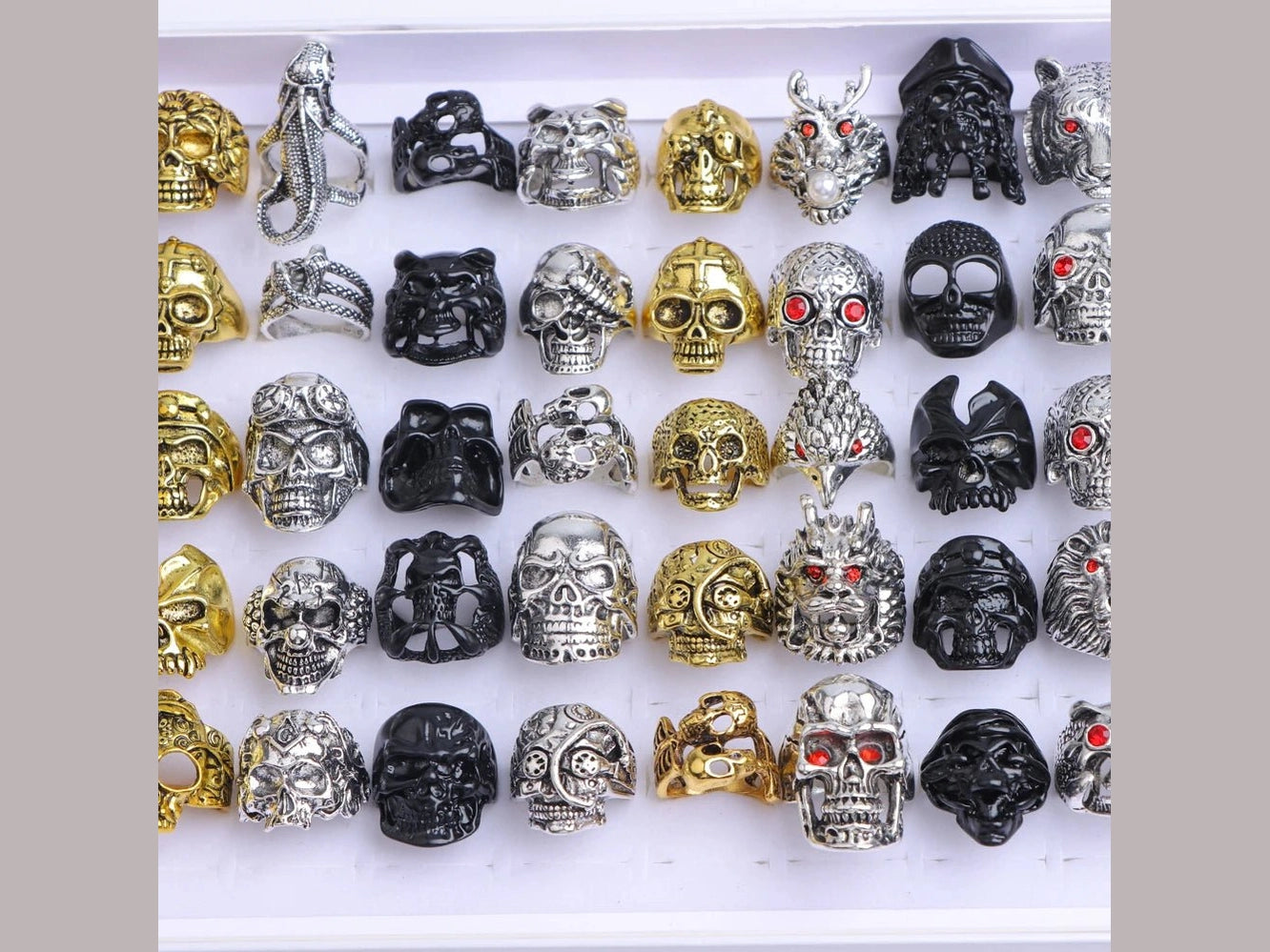 10/20/30/50Pcs/Lot Classics Fashion Punk Animal Skull Skeleton Rings For Men Women Mixed Style Jewelry Party Gifts Wholesale - Simply Just Deals LLC10/20/30/50Pcs/Lot Classics Fashion Punk Animal Skull Skeleton Rings For Men Women Mixed Style Jewelry Party Gifts Wholesale200000369:100010384mix size 17 - 21mm;200000783:691Skull ring;200001034:1050PiecesSkull ring50Piecesmix size 17 - 21mm10/20/30/50Pcs/Lot Classics Fashion Punk Animal Skull Skeleton Rings For Men Women Mixed Style Jewelry Party G