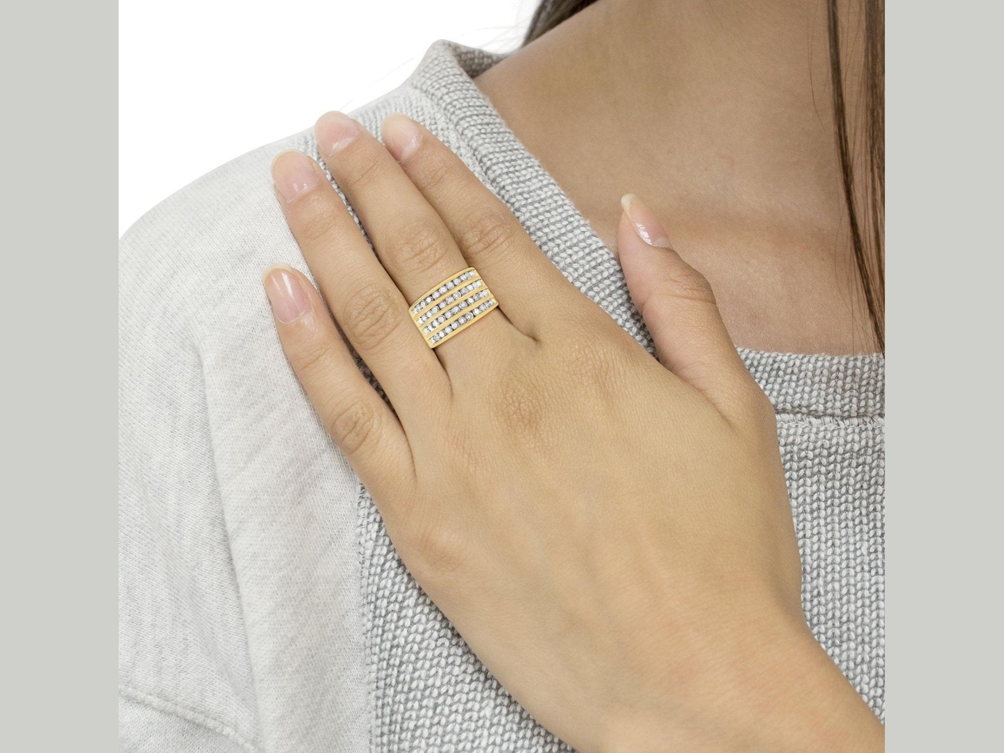 10K Yellow Gold Plated .925 Sterling Silver 1 1/2 Cttw Diamond 4 Row Channel Band Ring (Champagne Color, I2 - I3 Clarity) - Simply Just Deals LLC10K Yellow Gold Plated .925 Sterling Silver 1 1/2 Cttw Diamond 4 Row Channel Band Ring (Champagne Color, I2 - I3 Clarity)Rings/Fashion/Band020141R600610K Yellow Gold Plated .925 Sterling Silver 1 1/2 Cttw Diamond 4 Row Channel Band Ring (Champagne Color, I2 - I3 Clarity) - 4