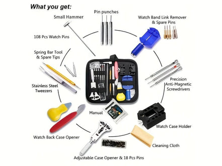 147PCS Watchmaker Watch Repair Repairing Tools Kit Case RemoverOpener Bar Set Watch Spring Pin Bars and Back Case Opener Screw - Simply Just Deals LLC147PCS Watchmaker Watch Repair Repairing Tools Kit Case RemoverOpener Bar Set Watch Spring Pin Bars and Back Case Opener Screw14193147PCS147PCS147PCS Watchmaker Watch Repair Repairing Tools Kit Case RemoverOpener Bar Set Watch Spring Pin Bars and Back Case Opener Screw
