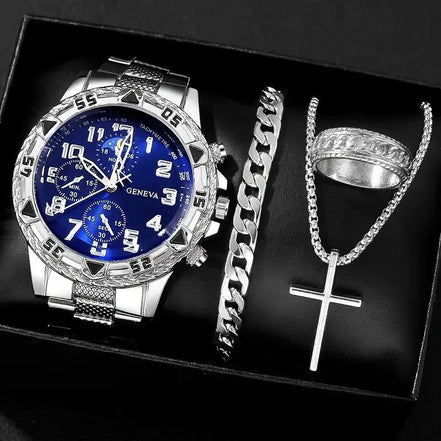 1/4pcs Luxury Business Men Quartz Wristwatch Alloy Case Round Dial Business Watch Fashion Jewelry Set Everyday Accessories - Simply Just Deals LLC1/4pcs Luxury Business Men Quartz Wristwatch Alloy Case Round Dial Business Watch Fashion Jewelry Set Everyday Accessories14:1000059794pcs Silver Blue14pcs Silver Blue11/4pcs Luxury Business Men Quartz Wristwatch Alloy Case Round Dial Business Watch Fashion Jewelry Set Everyday Accessories
