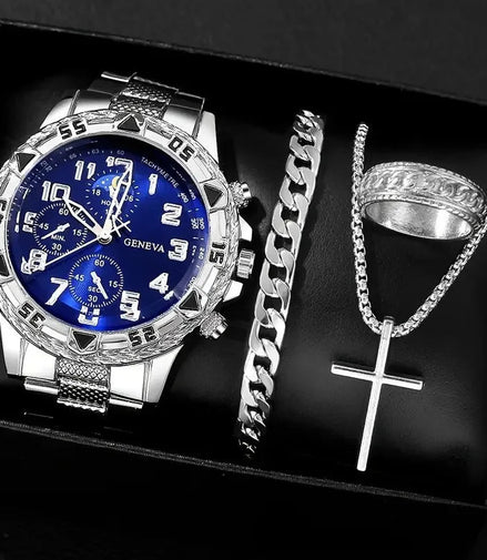 1/4pcs Luxury Business Men Quartz Wristwatch Alloy Case Round Dial Business Watch Fashion Jewelry Set Everyday Accessories - Simply Just Deals LLC1/4pcs Luxury Business Men Quartz Wristwatch Alloy Case Round Dial Business Watch Fashion Jewelry Set Everyday Accessories14:1000059794pcs Silver Blue14pcs Silver Blue11/4pcs Luxury Business Men Quartz Wristwatch Alloy Case Round Dial Business Watch Fashion Jewelry Set Everyday Accessories