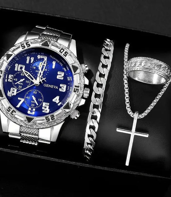 1/4pcs Luxury Business Men Quartz Wristwatch Alloy Case Round Dial Business Watch Fashion Jewelry Set Everyday Accessories - Simply Just Deals LLC1/4pcs Luxury Business Men Quartz Wristwatch Alloy Case Round Dial Business Watch Fashion Jewelry Set Everyday Accessories14:1000059794pcs Silver Blue14pcs Silver Blue11/4pcs Luxury Business Men Quartz Wristwatch Alloy Case Round Dial Business Watch Fashion Jewelry Set Everyday Accessories