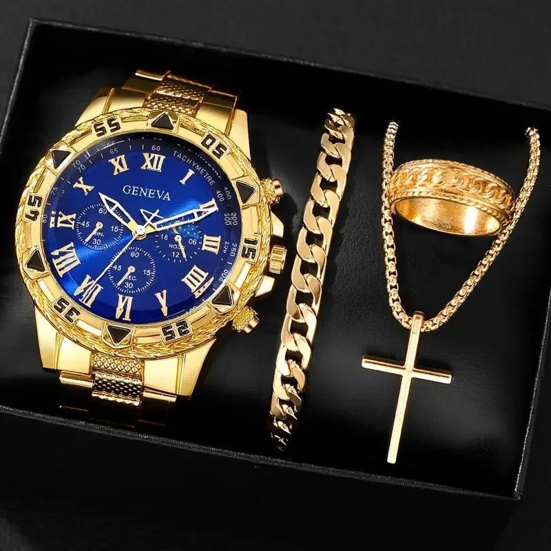 1/4pcs Luxury Business Men Quartz Wristwatch Alloy Case Round Dial Business Watch Fashion Jewelry Set Everyday Accessories - Simply Just Deals LLC1/4pcs Luxury Business Men Quartz Wristwatch Alloy Case Round Dial Business Watch Fashion Jewelry Set Everyday Accessories14:3508504pcs Gold Blue24pcs Gold Blue21/4pcs Luxury Business Men Quartz Wristwatch Alloy Case Round Dial Business Watch Fashion Jewelry Set Everyday Accessories