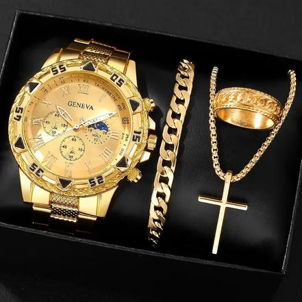 1/4pcs Luxury Business Men Quartz Wristwatch Alloy Case Round Dial Business Watch Fashion Jewelry Set Everyday Accessories - Simply Just Deals LLC1/4pcs Luxury Business Men Quartz Wristwatch Alloy Case Round Dial Business Watch Fashion Jewelry Set Everyday Accessories14:3506864pcs Gold24pcs Gold21/4pcs Luxury Business Men Quartz Wristwatch Alloy Case Round Dial Business Watch Fashion Jewelry Set Everyday Accessories