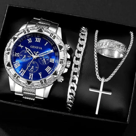 1/4pcs Luxury Business Men Quartz Wristwatch Alloy Case Round Dial Business Watch Fashion Jewelry Set Everyday Accessories - Simply Just Deals LLC1/4pcs Luxury Business Men Quartz Wristwatch Alloy Case Round Dial Business Watch Fashion Jewelry Set Everyday Accessories14:3508534pcs Silver Blue24pcs Silver Blue21/4pcs Luxury Business Men Quartz Wristwatch Alloy Case Round Dial Business Watch Fashion Jewelry Set Everyday Accessories