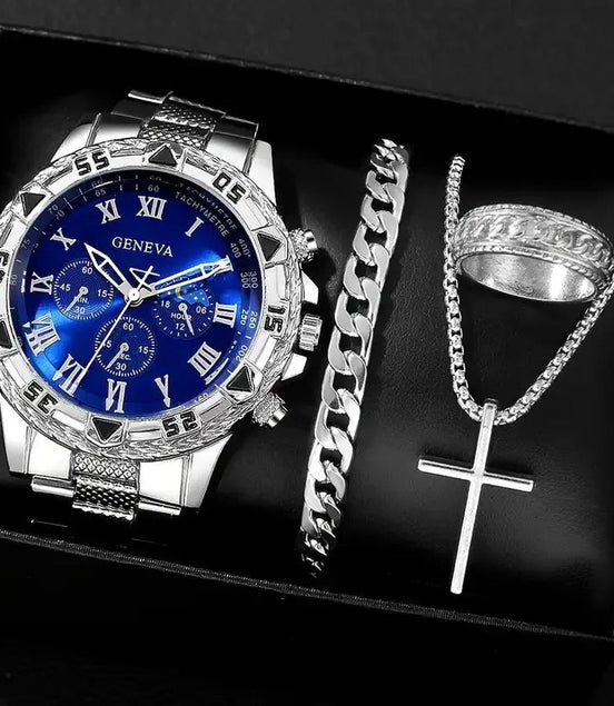 1/4pcs Luxury Business Men Quartz Wristwatch Alloy Case Round Dial Business Watch Fashion Jewelry Set Everyday Accessories - Simply Just Deals LLC1/4pcs Luxury Business Men Quartz Wristwatch Alloy Case Round Dial Business Watch Fashion Jewelry Set Everyday Accessories14:3508534pcs Silver Blue24pcs Silver Blue21/4pcs Luxury Business Men Quartz Wristwatch Alloy Case Round Dial Business Watch Fashion Jewelry Set Everyday Accessories