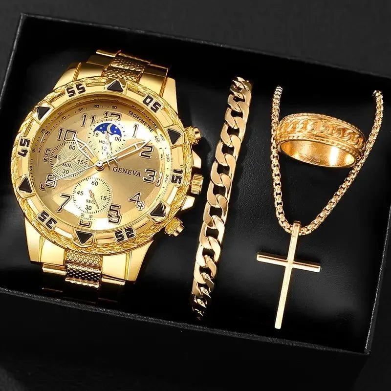 1/4pcs Luxury Business Men Quartz Wristwatch Alloy Case Round Dial Business Watch Fashion Jewelry Set Everyday Accessories - Simply Just Deals LLC1/4pcs Luxury Business Men Quartz Wristwatch Alloy Case Round Dial Business Watch Fashion Jewelry Set Everyday Accessories14:1000137774pcs Gold14pcs Gold11/4pcs Luxury Business Men Quartz Wristwatch Alloy Case Round Dial Business Watch Fashion Jewelry Set Everyday Accessories