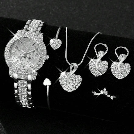 Women's Quartz Watch Gold Luxury Women Ring Necklace Earring Rhinestone Fashion Wristwatch Casual Ladies Watches Jewelry Set ﻿ - Simply Just Deals LLC