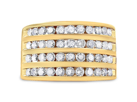 10K Yellow Gold Plated .925 Sterling Silver 1 1/2 Cttw Diamond 4 Row Channel Band Ring (Champagne Color, I2-I3 Clarity)-1