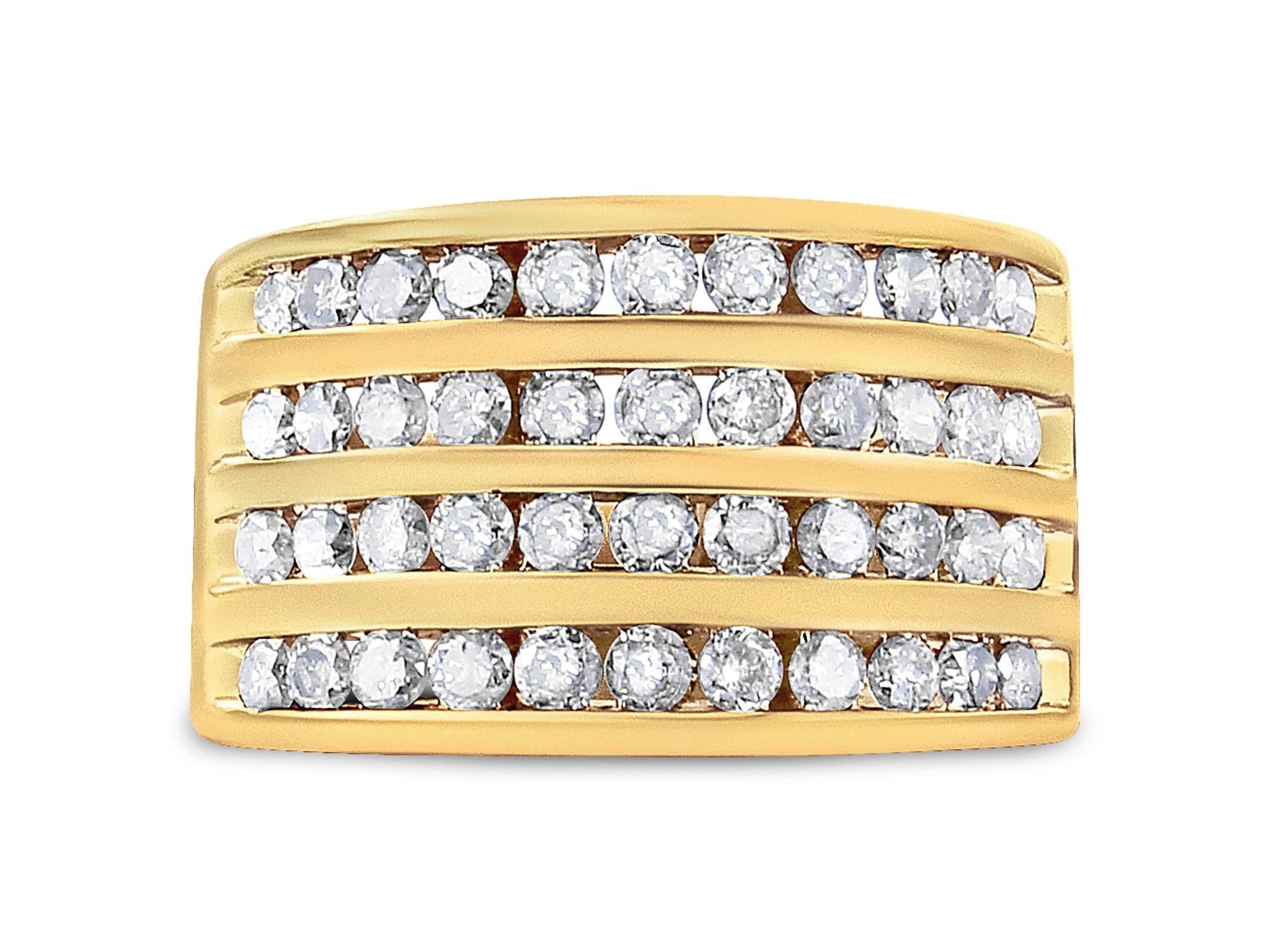 10K Yellow Gold Plated .925 Sterling Silver 1 1/2 Cttw Diamond 4 Row Channel Band Ring (Champagne Color, I2-I3 Clarity)-1