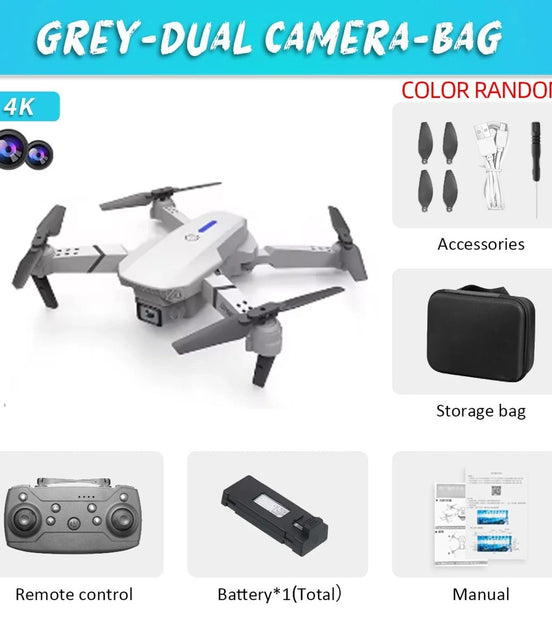2023 E88 Pro WIFI FPV Drone Wide Angle HD 4K Camera Quadcopter Height Hold RC Foldable Dron Toys Gift - Simply Just Deals LLC2023 E88 Pro WIFI FPV Drone Wide Angle HD 4K Camera Quadcopter Height Hold RC Foldable Dron Toys Gift14193Grey - DualC - 1BGrey - Dual C - 1B2023 E88 Pro WIFI FPV Drone Wide Angle HD 4K Camera Quadcopter Height Hold RC Foldable Dron Toys Gift