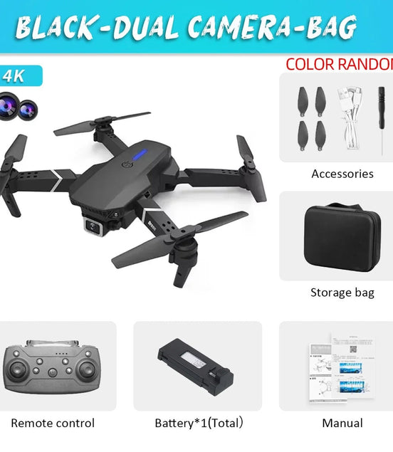2023 E88 Pro WIFI FPV Drone Wide Angle HD 4K Camera Quadcopter Height Hold RC Foldable Dron Toys Gift - Simply Just Deals LLC2023 E88 Pro WIFI FPV Drone Wide Angle HD 4K Camera Quadcopter Height Hold RC Foldable Dron Toys Gift1410Black - DualC - 1BBlack - Dual C - 1B2023 E88 Pro WIFI FPV Drone Wide Angle HD 4K Camera Quadcopter Height Hold RC Foldable Dron Toys Gift