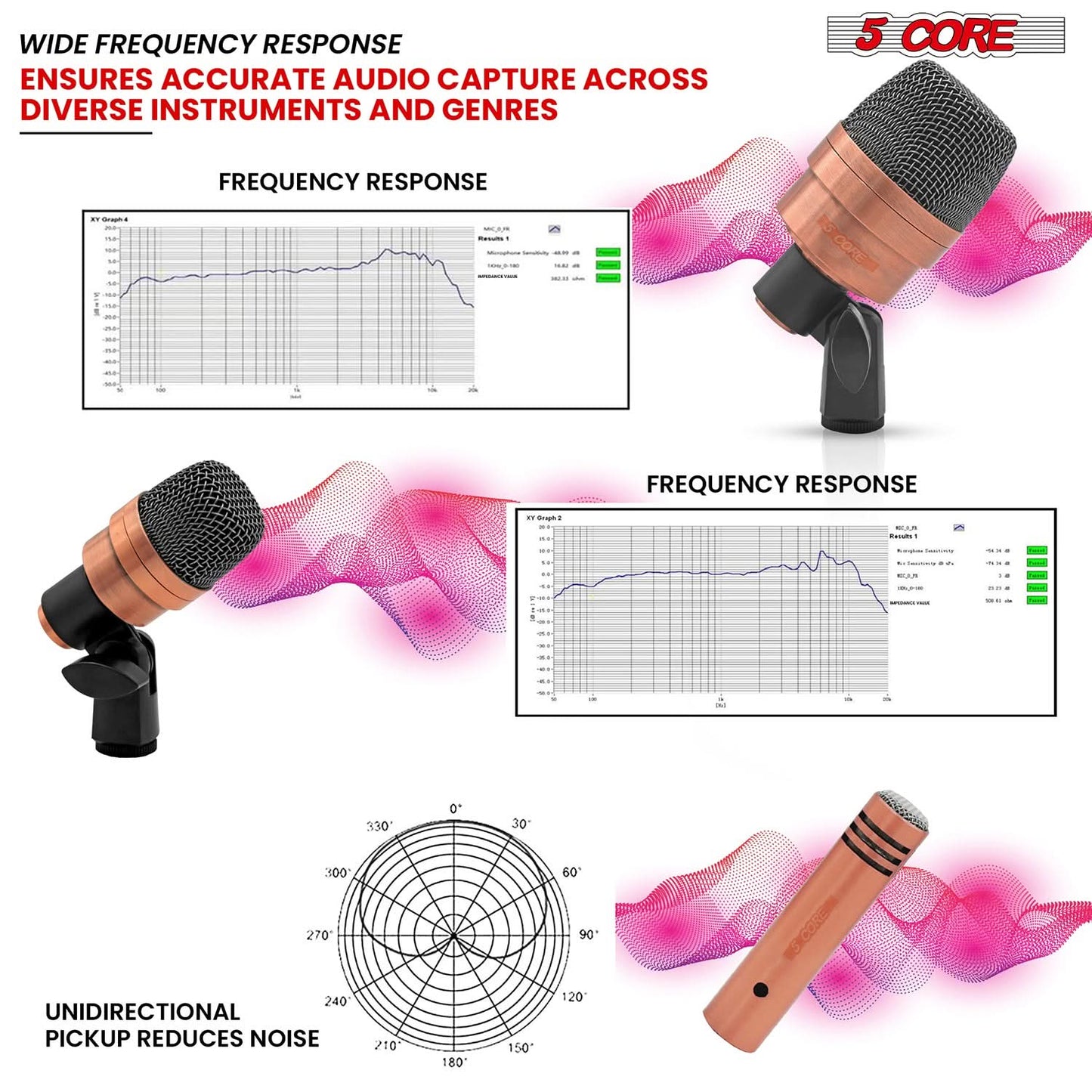 5Core Drum Mic Kit 7 Pcs Kick Bass Tom Snare Dynamic Microphone Instrument Mics Set COPPEREX-1