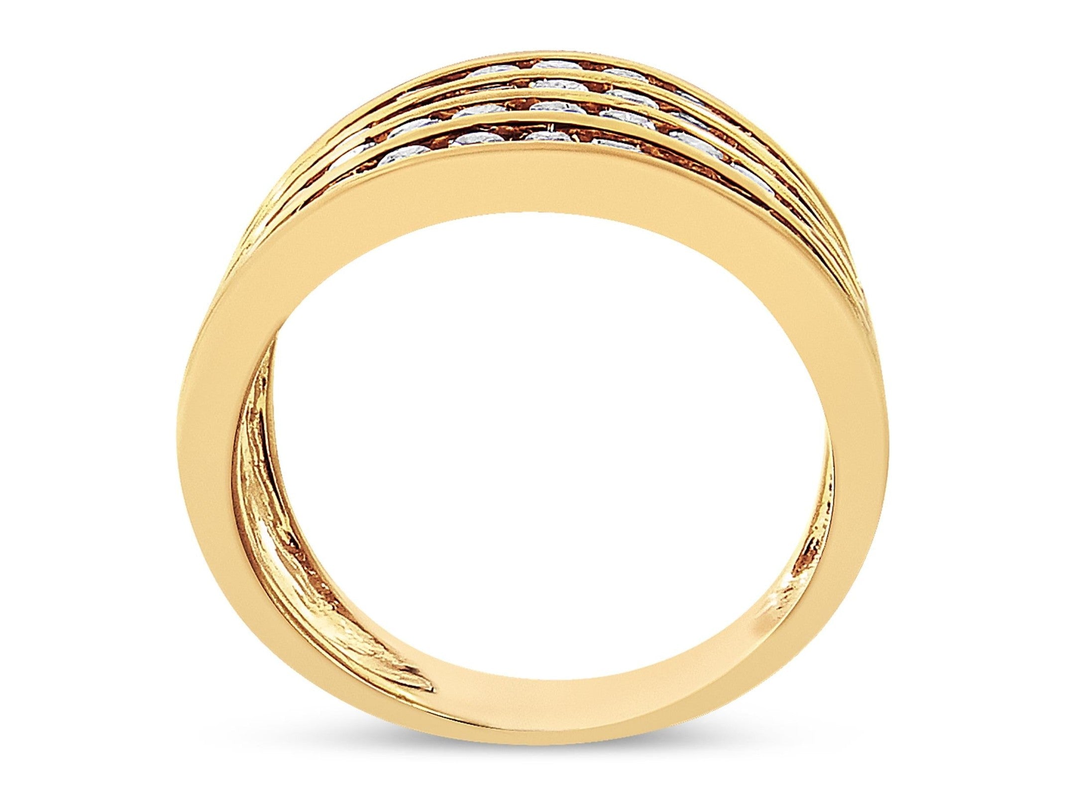 10K Yellow Gold Plated .925 Sterling Silver 1 1/2 Cttw Diamond 4 Row Channel Band Ring (Champagne Color, I2-I3 Clarity)-2