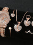 Women's Quartz Watch Gold Luxury Women Ring Necklace Earring Rhinestone Fashion Wristwatch Casual Ladies Watches Jewelry Set ﻿ - Simply Just Deals LLC