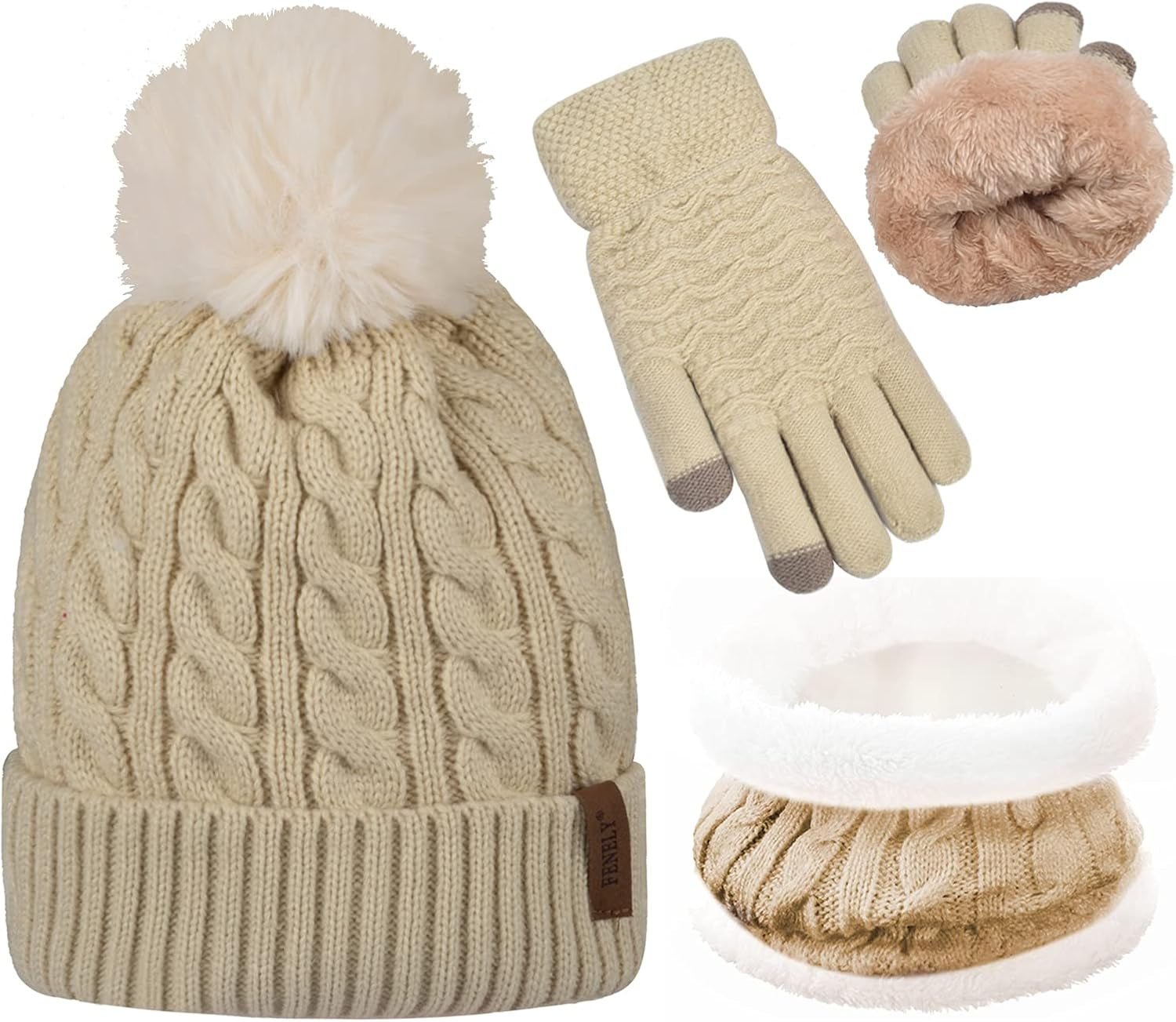 3Pcs Winter Women Beanie Hat Scarf and Touch Screen Gloves Sets Girls Classic Knit Warm Chunky Fleece Lined Cable Cap - Simply Just Deals LLC3Pcs Winter Women Beanie Hat Scarf and Touch Screen Gloves Sets Girls Classic Knit Warm Chunky Fleece Lined Cable Cape2ddb14c-ba7d-4ea4-9b95-2503762daf18Beige3Pcs Winter Women Beanie Hat Scarf and Touch Screen Gloves Sets Girls Classic Knit Warm Chunky Fleece Lined Cable Cap