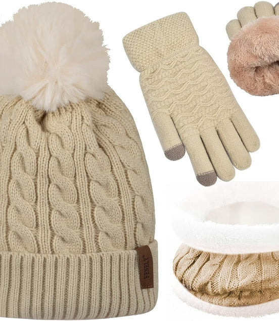 3Pcs Winter Women Beanie Hat Scarf and Touch Screen Gloves Sets Girls Classic Knit Warm Chunky Fleece Lined Cable Cap - Simply Just Deals LLC3Pcs Winter Women Beanie Hat Scarf and Touch Screen Gloves Sets Girls Classic Knit Warm Chunky Fleece Lined Cable Cape2ddb14c-ba7d-4ea4-9b95-2503762daf18Beige3Pcs Winter Women Beanie Hat Scarf and Touch Screen Gloves Sets Girls Classic Knit Warm Chunky Fleece Lined Cable Cap