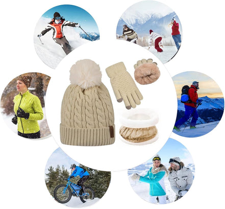 3Pcs Winter Women Beanie Hat Scarf and Touch Screen Gloves Sets Girls Classic Knit Warm Chunky Fleece Lined Cable Cap - Simply Just Deals LLC3Pcs Winter Women Beanie Hat Scarf and Touch Screen Gloves Sets Girls Classic Knit Warm Chunky Fleece Lined Cable Cape2ddb14c-ba7d-4ea4-9b95-2503762daf18Beige3Pcs Winter Women Beanie Hat Scarf and Touch Screen Gloves Sets Girls Classic Knit Warm Chunky Fleece Lined Cable Cap