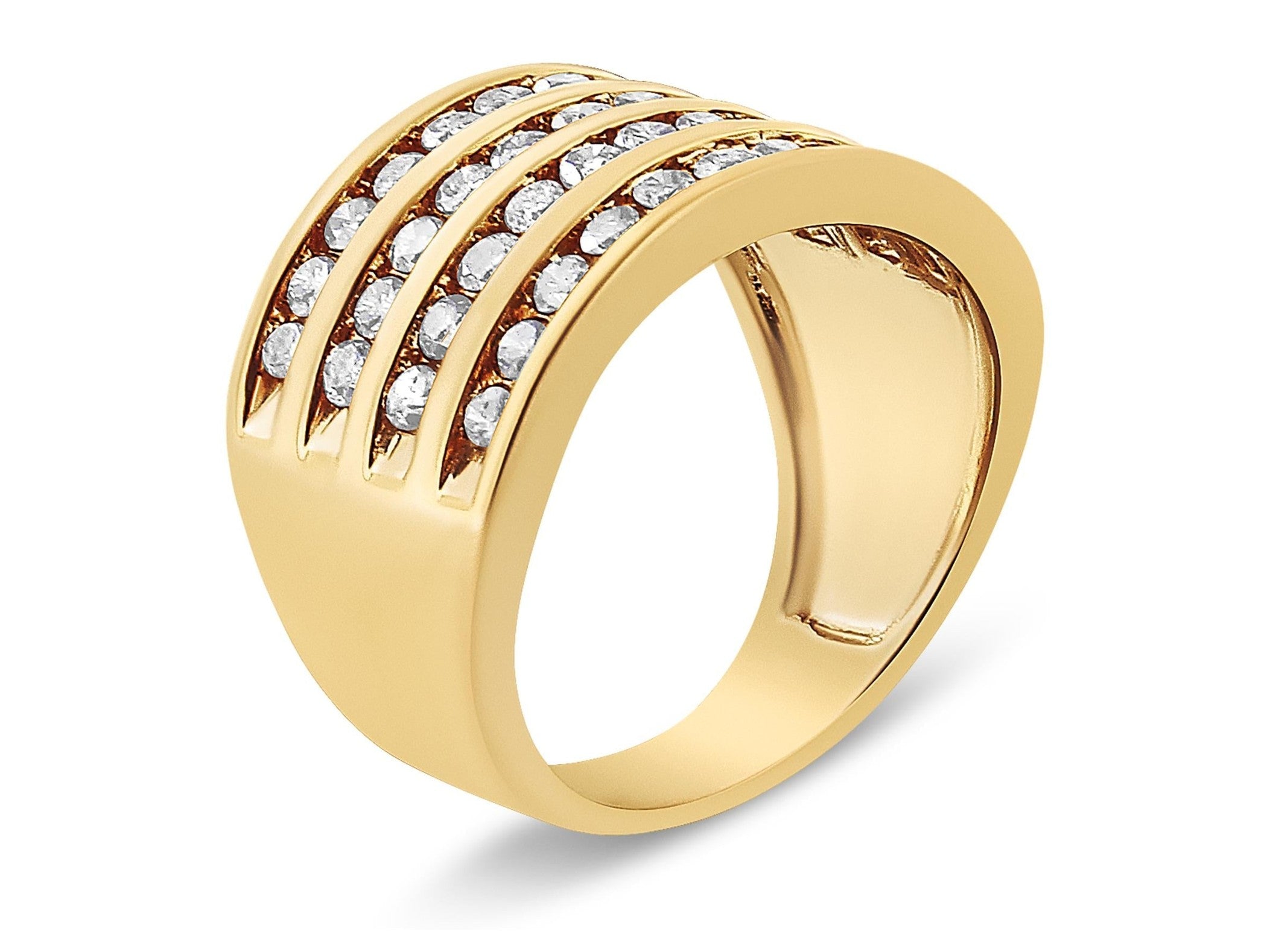 10K Yellow Gold Plated .925 Sterling Silver 1 1/2 Cttw Diamond 4 Row Channel Band Ring (Champagne Color, I2-I3 Clarity)-3