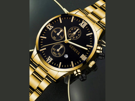 4pcs gold alloy Roman with calendar men's quartz watch and cross necklace bracelet ring set selected gift - Simply Just Deals LLC4pcs gold alloy Roman with calendar men's quartz watch and cross necklace bracelet ring set selected gift14:201447303blackblack4pcs gold alloy Roman with calendar men's quartz watch and cross necklace bracelet ring set selected gift