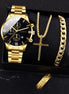 4pcs gold alloy Roman with calendar men's quartz watch and cross necklace bracelet ring set selected gift - Simply Just Deals LLC4pcs gold alloy Roman with calendar men's quartz watch and cross necklace bracelet ring set selected gift14:201447303blackblack4pcs gold alloy Roman with calendar men's quartz watch and cross necklace bracelet ring set selected gift