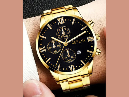 4pcs gold alloy Roman with calendar men's quartz watch and cross necklace bracelet ring set selected gift - Simply Just Deals LLC4pcs gold alloy Roman with calendar men's quartz watch and cross necklace bracelet ring set selected gift14:201447303blackblack4pcs gold alloy Roman with calendar men's quartz watch and cross necklace bracelet ring set selected gift