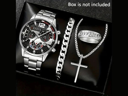 4pcs Luxury Men Business Quartz Watch Gold Alloy Roman with Calendar Wrist Watch Cross Necklace Bracelet Ring Set Men's Gift - Simply Just Deals LLC4pcs Luxury Men Business Quartz Watch Gold Alloy Roman with Calendar Wrist Watch Cross Necklace Bracelet Ring Set Men's Gift14:20144730302024pcs Luxury Men Business Quartz Watch Gold Alloy Roman with Calendar Wrist Watch Cross Necklace Bracelet Ring Set Men's Gift