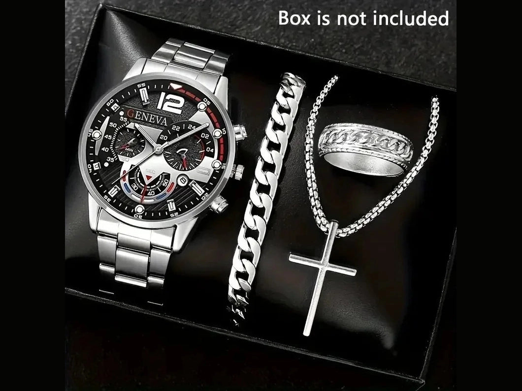 4pcs Luxury Men Business Quartz Watch Gold Alloy Roman with Calendar Wrist Watch Cross Necklace Bracelet Ring Set Men's Gift - Simply Just Deals LLC4pcs Luxury Men Business Quartz Watch Gold Alloy Roman with Calendar Wrist Watch Cross Necklace Bracelet Ring Set Men's Gift14:20144730302024pcs Luxury Men Business Quartz Watch Gold Alloy Roman with Calendar Wrist Watch Cross Necklace Bracelet Ring Set Men's Gift