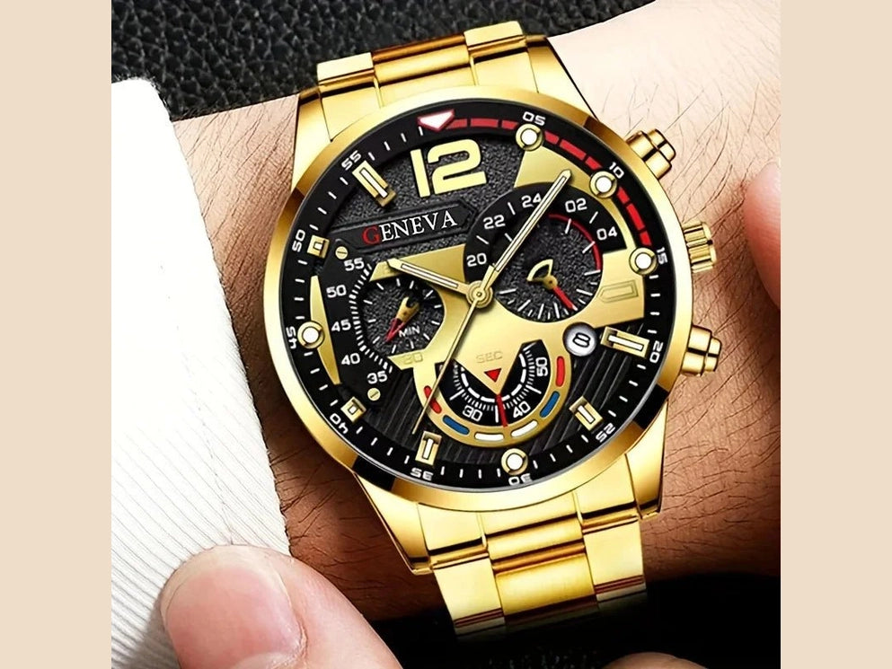 4pcs Luxury Men Business Quartz Watch Gold Alloy Roman with Calendar Wrist Watch Cross Necklace Bracelet Ring Set Men's Gift - Simply Just Deals LLC4pcs Luxury Men Business Quartz Watch Gold Alloy Roman with Calendar Wrist Watch Cross Necklace Bracelet Ring Set Men's Gift14:20144759801014pcs Luxury Men Business Quartz Watch Gold Alloy Roman with Calendar Wrist Watch Cross Necklace Bracelet Ring Set Men's Gift