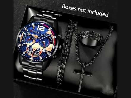 4pcs Luxury Men Business Quartz Watch Gold Alloy Roman with Calendar Wrist Watch Cross Necklace Bracelet Ring Set Men's Gift - Simply Just Deals LLC4pcs Luxury Men Business Quartz Watch Gold Alloy Roman with Calendar Wrist Watch Cross Necklace Bracelet Ring Set Men's Gift14:35068607074pcs Luxury Men Business Quartz Watch Gold Alloy Roman with Calendar Wrist Watch Cross Necklace Bracelet Ring Set Men's Gift