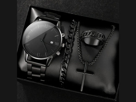 4pcs Luxury Men Business Quartz Watch Gold Alloy Roman with Calendar Wrist Watch Cross Necklace Bracelet Ring Set Men's Gift - Simply Just Deals LLC4pcs Luxury Men Business Quartz Watch Gold Alloy Roman with Calendar Wrist Watch Cross Necklace Bracelet Ring Set Men's Gift14:49610104pcs Luxury Men Business Quartz Watch Gold Alloy Roman with Calendar Wrist Watch Cross Necklace Bracelet Ring Set Men's Gift