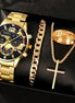 4pcs Luxury Men Business Quartz Watch Gold Alloy Roman with Calendar Wrist Watch Cross Necklace Bracelet Ring Set Men's Gift - Simply Just Deals LLC4pcs Luxury Men Business Quartz Watch Gold Alloy Roman with Calendar Wrist Watch Cross Necklace Bracelet Ring Set Men's Gift14:20144759801014pcs Luxury Men Business Quartz Watch Gold Alloy Roman with Calendar Wrist Watch Cross Necklace Bracelet Ring Set Men's Gift
