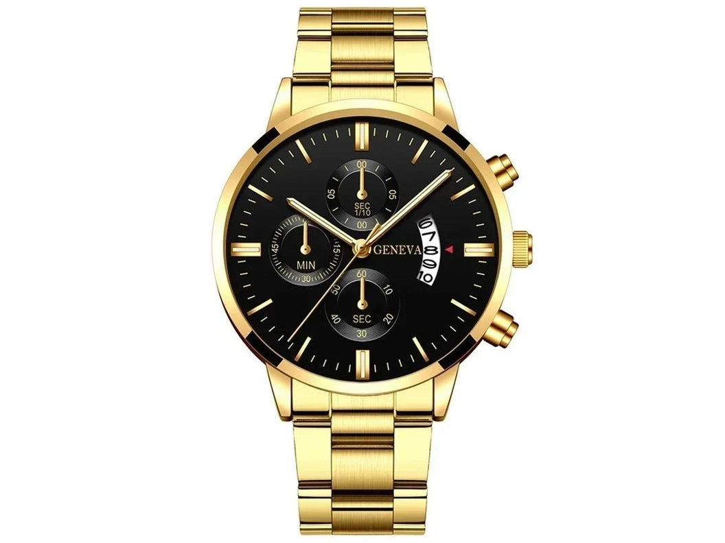 4pcs Luxury Men Business Quartz Watch Gold Alloy Roman with Calendar Wrist Watch Cross Necklace Bracelet Ring Set Men's Gift - Simply Just Deals LLC4pcs Luxury Men Business Quartz Watch Gold Alloy Roman with Calendar Wrist Watch Cross Necklace Bracelet Ring Set Men's Gift14:19305 Only watch05 Only watch4pcs Luxury Men Business Quartz Watch Gold Alloy Roman with Calendar Wrist Watch Cross Necklace Bracelet Ring Set Men's Gift