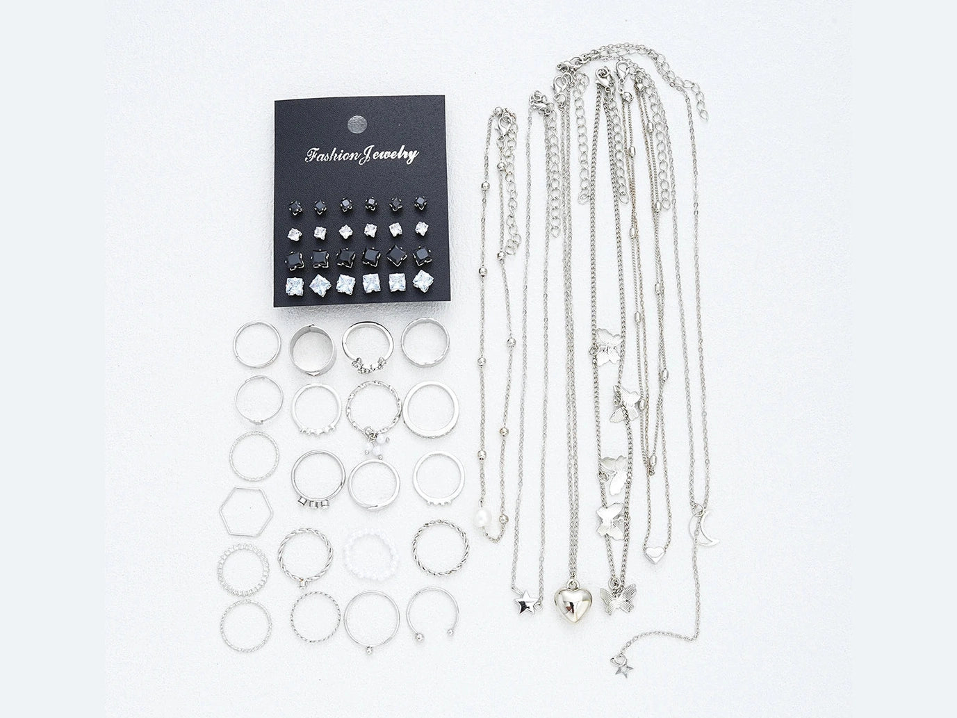 51 Pcs/Set Silver Color Chic Jewelry Set For Women Fashion Butterfly Heart Pearl Necklaces, Earrings, Rings, Match Daily Outfits - Simply Just Deals LLC51 Pcs/Set Silver Color Chic Jewelry Set For Women Fashion Butterfly Heart Pearl Necklaces, Earrings, Rings, Match Daily Outfits200001033:361180Nobox Silver ColorNobox Silver Color51 Pcs/Set Silver Color Chic Jewelry Set For Women Fashion Butterfly Heart Pearl Necklaces, Earrings, Rings, Match Daily Outfits