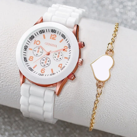 5/6PCS Women Watches Fashion Silicone Band Women Quartz Watches Jewelry Set Reloj Mujer Girls Clock Gift (Without Box)