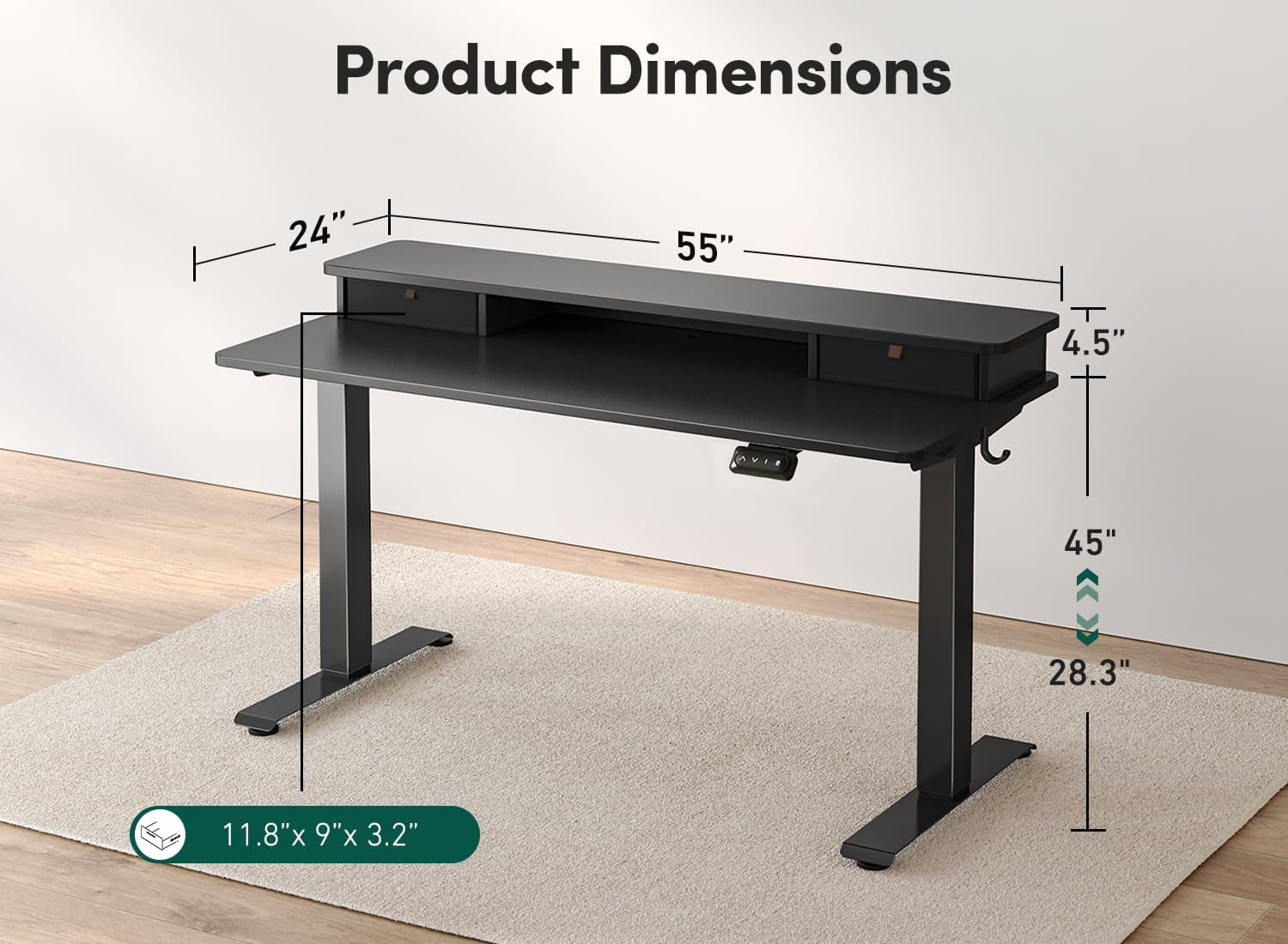 55 X 24 Inch Height Adjustable Electric Standing Desk with Double Drawer, Stand up Home Office Computer Desk with 4 Height - Adjustable Feets & 2 Hooks, Black - Simply Just Deals LLC55 X 24 Inch Height Adjustable Electric Standing Desk with Double Drawer, Stand up Home Office Computer Desk with 4 Height - Adjustable Feets & 2 Hooks, Black6ed4f68c-d734-4f55-91bd-42e6b59c336cBlack55 Inch55 X 24 Inch Height Adjustable Electric Standing Desk with Double Drawer, Stand up Home Office Computer Desk wit