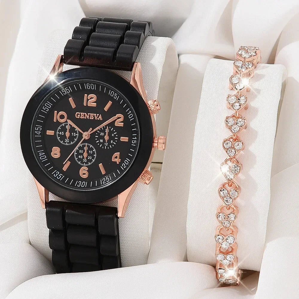 5/6PCS Women Watches Fashion Silicone Band Women Quartz Watches Jewelry Set Reloj Mujer Girls Clock Gift (Without Box) - Simply Just Deals LLC5/6PCS Women Watches Fashion Silicone Band Women Quartz Watches Jewelry Set Reloj Mujer Girls Clock Gift (Without Box)14201447598BK-AXBK - AX5/6PCS Women Watches Fashion Silicone Band Women Quartz Watches Jewelry Set Reloj Mujer Girls Clock Gift (Without Box)