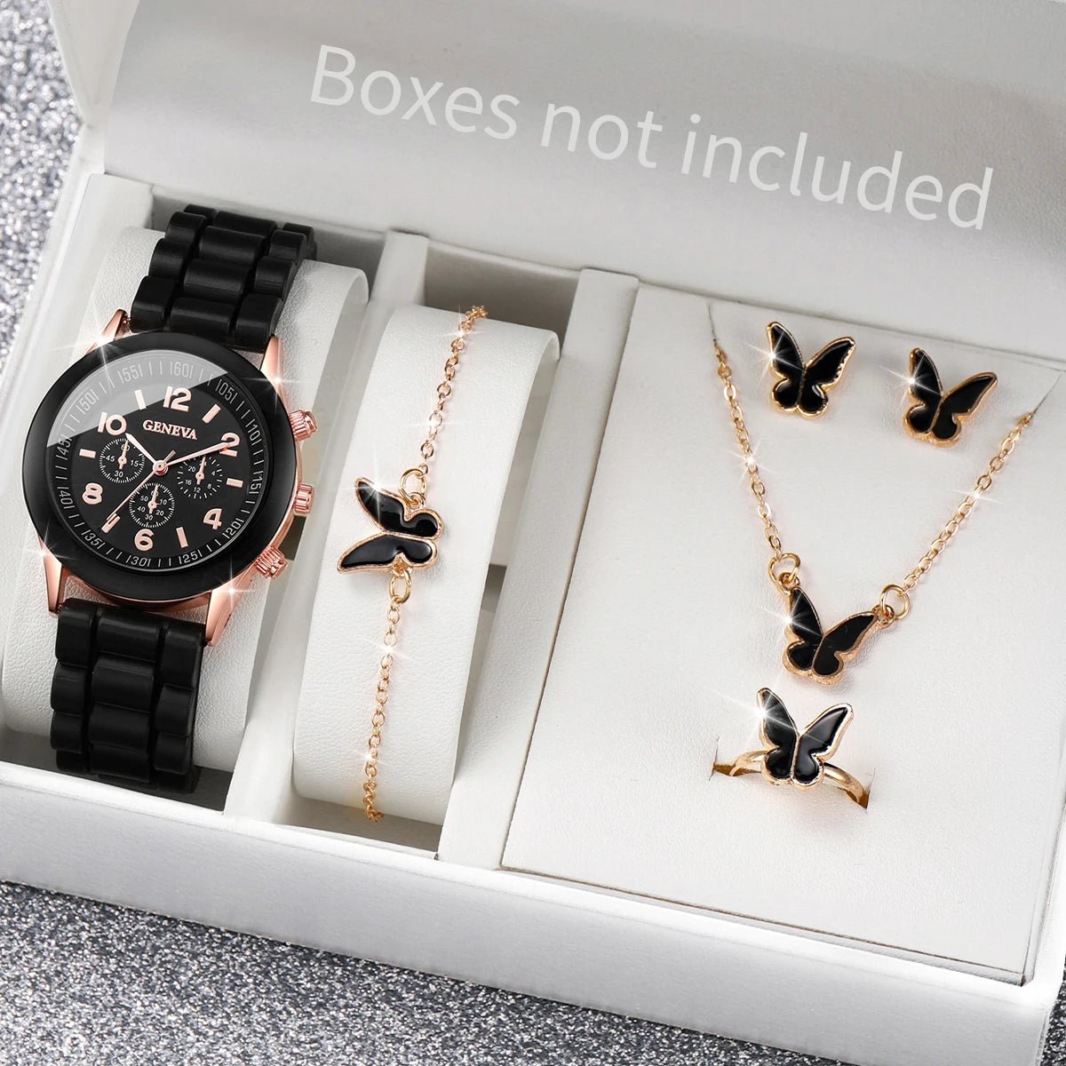 5/6PCS Women Watches Fashion Silicone Band Women Quartz Watches Jewelry Set Reloj Mujer Girls Clock Gift (Without Box) - Simply Just Deals LLC5/6PCS Women Watches Fashion Silicone Band Women Quartz Watches Jewelry Set Reloj Mujer Girls Clock Gift (Without Box)14201447598BK-AXBK - AX5/6PCS Women Watches Fashion Silicone Band Women Quartz Watches Jewelry Set Reloj Mujer Girls Clock Gift (Without Box)