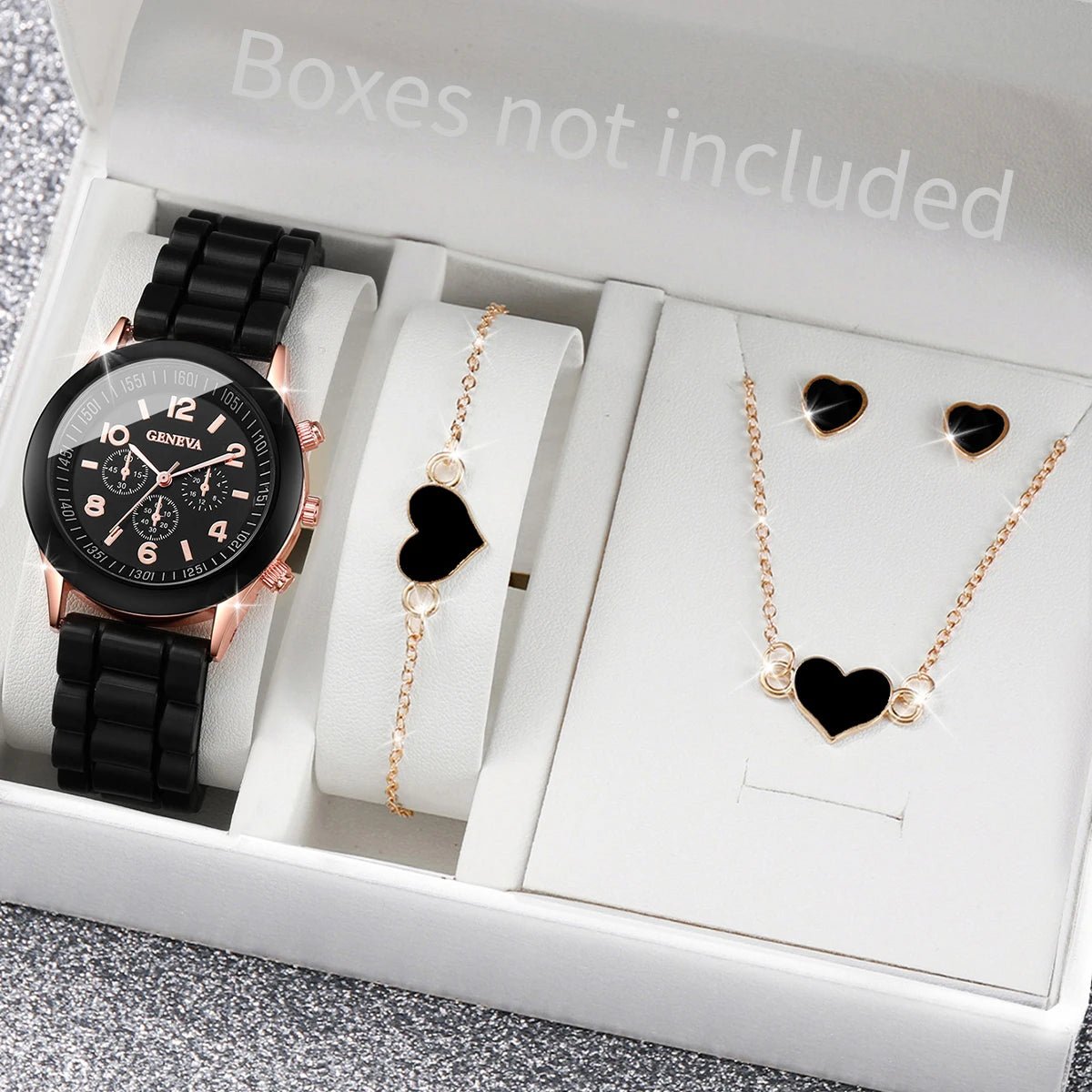 5/6PCS Women Watches Fashion Silicone Band Women Quartz Watches Jewelry Set Reloj Mujer Girls Clock Gift (Without Box) - Simply Just Deals LLC5/6PCS Women Watches Fashion Silicone Band Women Quartz Watches Jewelry Set Reloj Mujer Girls Clock Gift (Without Box)14201447598BK-AXBK - AX5/6PCS Women Watches Fashion Silicone Band Women Quartz Watches Jewelry Set Reloj Mujer Girls Clock Gift (Without Box)