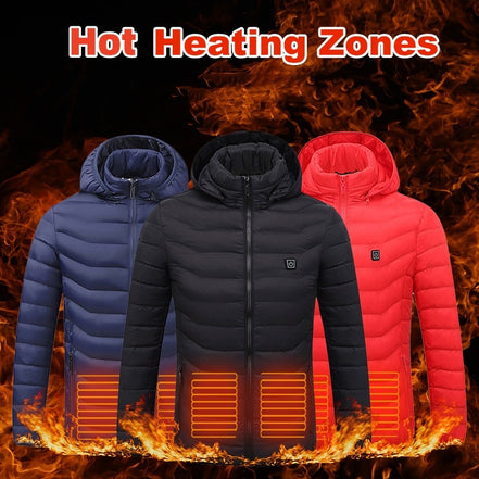 Men Heated Puffer Jacket Electric Heating Coat Insulated Hood Windbreaker 9Heat Zones - Simply Just Deals LLC