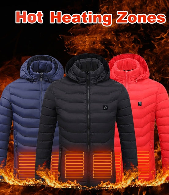Men Heated Puffer Jacket Electric Heating Coat Insulated Hood Windbreaker 9Heat Zones - Simply Just Deals LLC