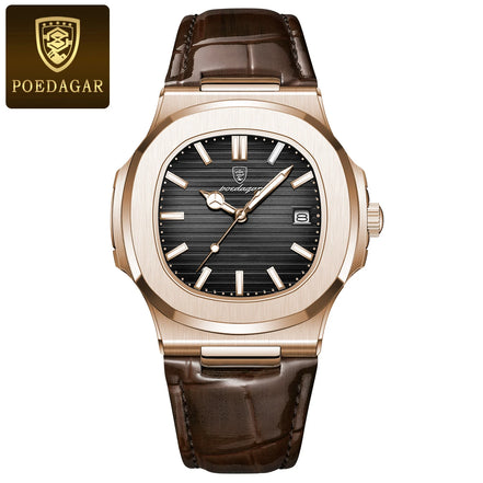 POEDAGAR Casual Square Men's Watch Waterproof Date Luminous Leather Man Quartz Watch High Quality Luxury Fashion Watches For Men