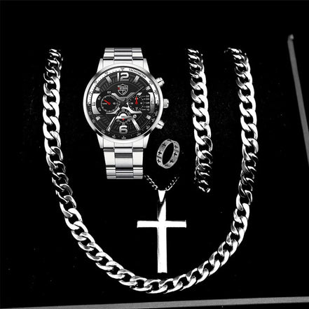 5PCS Set DEYROS Fashion Mens Calendar Watches Men Business Stainless Steel Quartz Wristwatch Male Casual Necklace Bracelet Watch - Simply Just Deals LLC5PCS Set DEYROS Fashion Mens Calendar Watches Men Business Stainless Steel Quartz Wristwatch Male Casual Necklace Bracelet Watch14:200005100Siiver BlackSiiver Black5PCS Set DEYROS Fashion Mens Calendar Watches Men Business Stainless Steel Quartz Wristwatch Male Casual Necklace Bracelet Watch