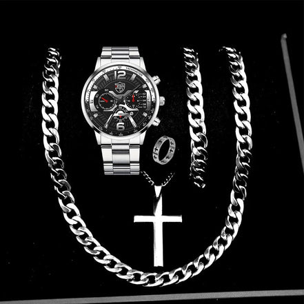 5PCS Set DEYROS Fashion Mens Calendar Watches Men Business Stainless Steel Quartz Wristwatch Male Casual Necklace Bracelet Watch - Simply Just Deals LLC5PCS Set DEYROS Fashion Mens Calendar Watches Men Business Stainless Steel Quartz Wristwatch Male Casual Necklace Bracelet Watch14:200005100Siiver BlackSiiver Black5PCS Set DEYROS Fashion Mens Calendar Watches Men Business Stainless Steel Quartz Wristwatch Male Casual Necklace Bracelet Watch