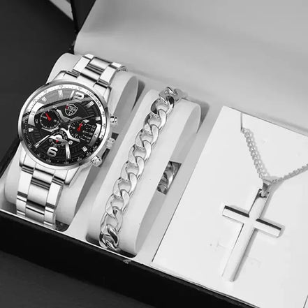 5PCS Set DEYROS Fashion Mens Calendar Watches Men Business Stainless Steel Quartz Wristwatch Male Casual Necklace Bracelet Watch - Simply Just Deals LLC5PCS Set DEYROS Fashion Mens Calendar Watches Men Business Stainless Steel Quartz Wristwatch Male Casual Necklace Bracelet Watch14:201447303Silver BlackSilver Black5PCS Set DEYROS Fashion Mens Calendar Watches Men Business Stainless Steel Quartz Wristwatch Male Casual Necklace Bracelet Watch