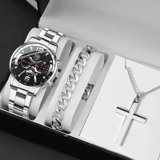 5PCS Set DEYROS Fashion Mens Calendar Watches Men Business Stainless Steel Quartz Wristwatch Male Casual Necklace Bracelet Watch - Simply Just Deals LLC5PCS Set DEYROS Fashion Mens Calendar Watches Men Business Stainless Steel Quartz Wristwatch Male Casual Necklace Bracelet Watch14:201447303Silver BlackSilver Black5PCS Set DEYROS Fashion Mens Calendar Watches Men Business Stainless Steel Quartz Wristwatch Male Casual Necklace Bracelet Watch
