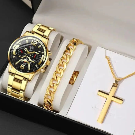 5PCS Set DEYROS Fashion Mens Calendar Watches Men Business Stainless Steel Quartz Wristwatch Male Casual Necklace Bracelet Watch - Simply Just Deals LLC5PCS Set DEYROS Fashion Mens Calendar Watches Men Business Stainless Steel Quartz Wristwatch Male Casual Necklace Bracelet Watch14:201447598Gold BlackGold Black5PCS Set DEYROS Fashion Mens Calendar Watches Men Business Stainless Steel Quartz Wristwatch Male Casual Necklace Bracelet Watch