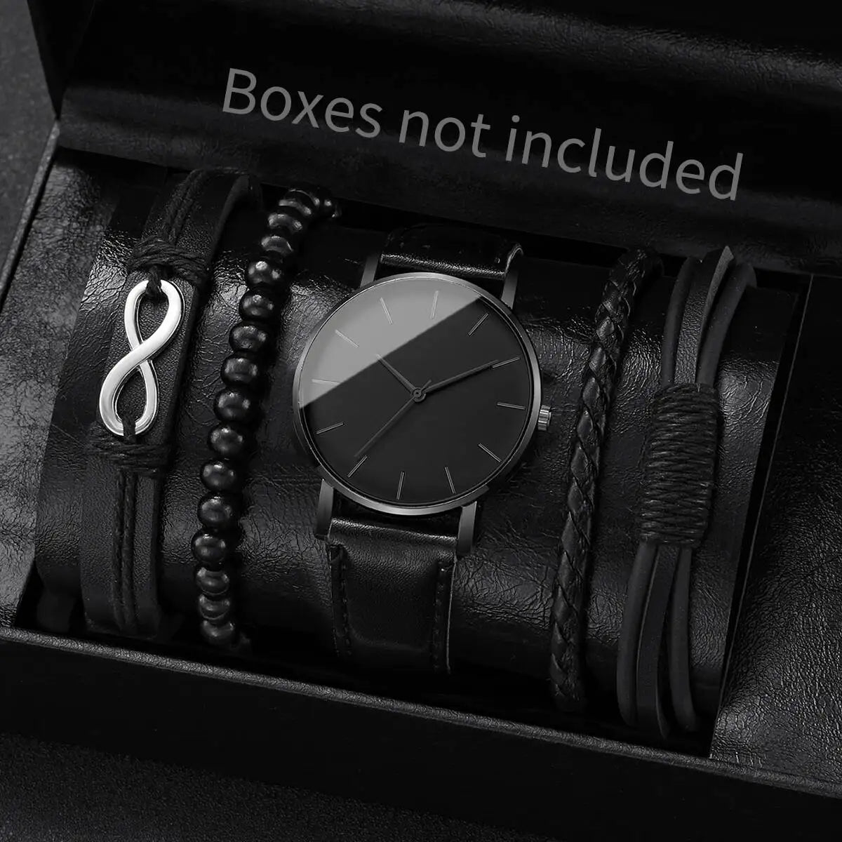 5PCS Set Fashion Mens Sports Watches Man Business Quartz Wristwatch Luxury Leather Bracelet Men Casual Clock Watch - Simply Just Deals LLC