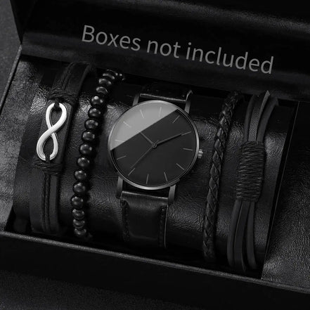 5PCS Set Fashion Mens Sports Watches Man Business Quartz Wristwatch Luxury Leather Bracelet Men Casual Clock Watch - Simply Just Deals LLC