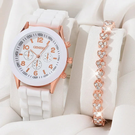 5/6PCS Women Watches Fashion Silicone Band Women Quartz Watches Jewelry Set Reloj Mujer Girls Clock Gift (Without Box)